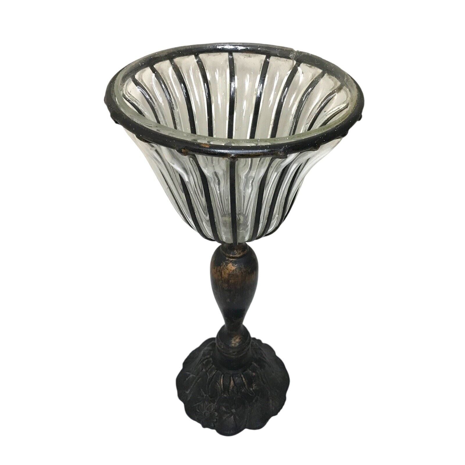 Vintage Caged Glass Cast Iron Pedestal Bowl Vase | Rustic Centerpiece Decor Adderley by TheVoyageBird