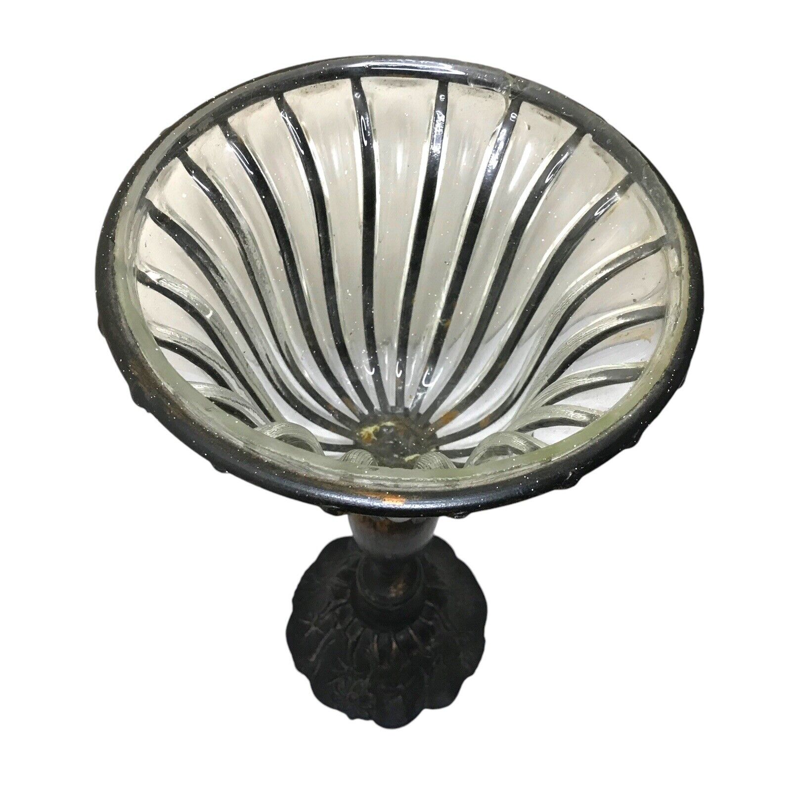 Vintage Caged Glass Cast Iron Pedestal Bowl Vase | Rustic Centerpiece Decor Adderley by TheVoyageBird