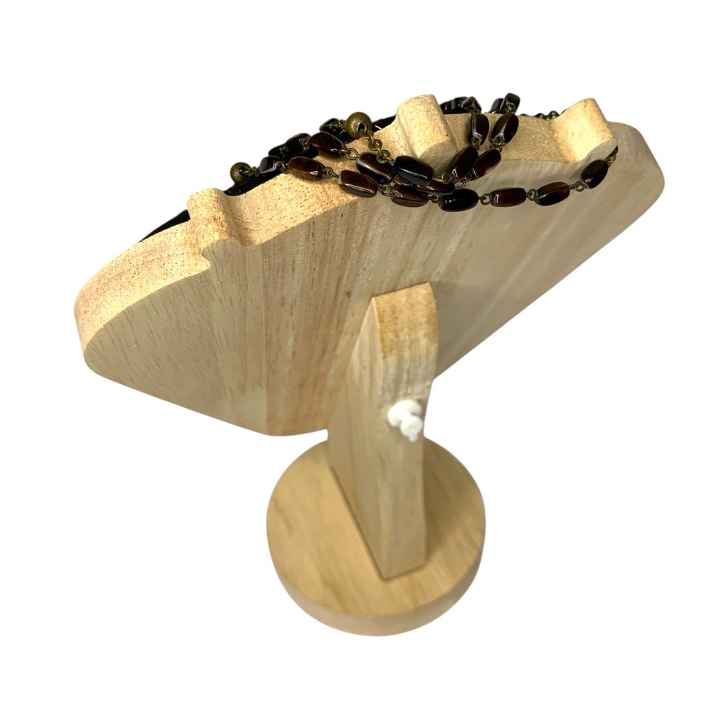 Vintage Catholic Rosary Brown Natural Beads Gold Tone Crucifix Sacred Cross Rosaries by TheVoyageBird