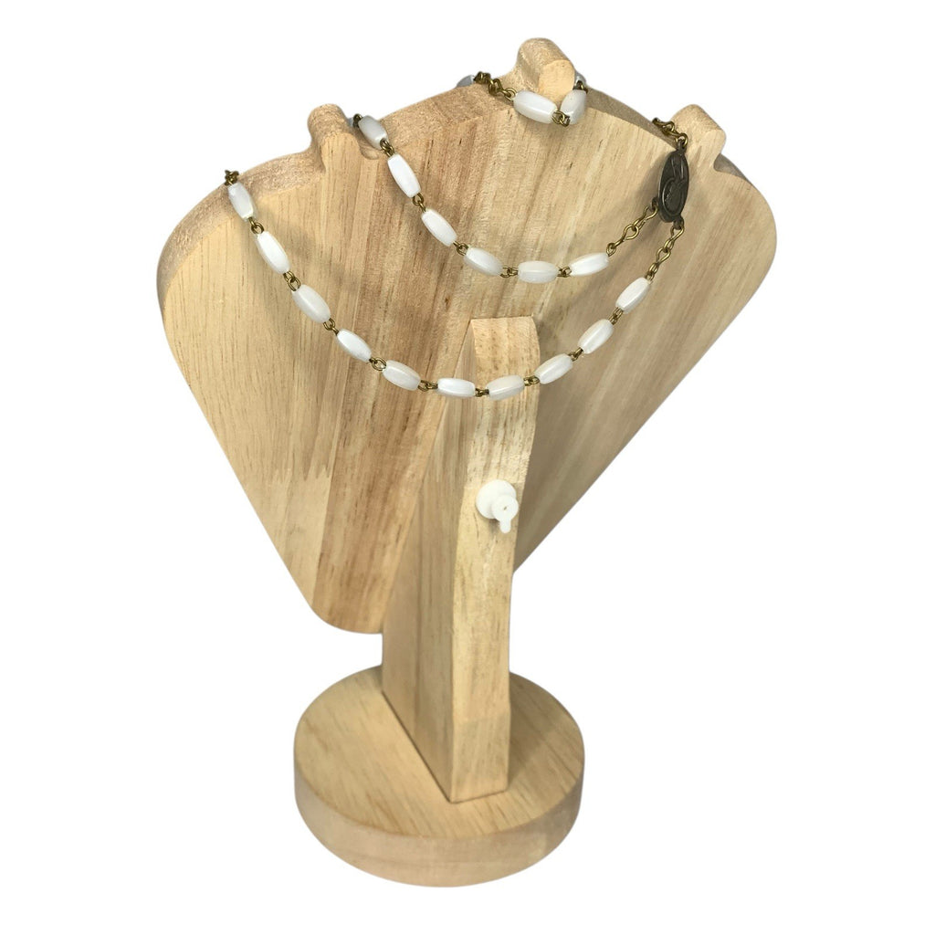 Vintage Catholic Rosary White Oval Beads Silver Tone INRI Crucifix Sacred Italy Rosaries by TheVoyageBird