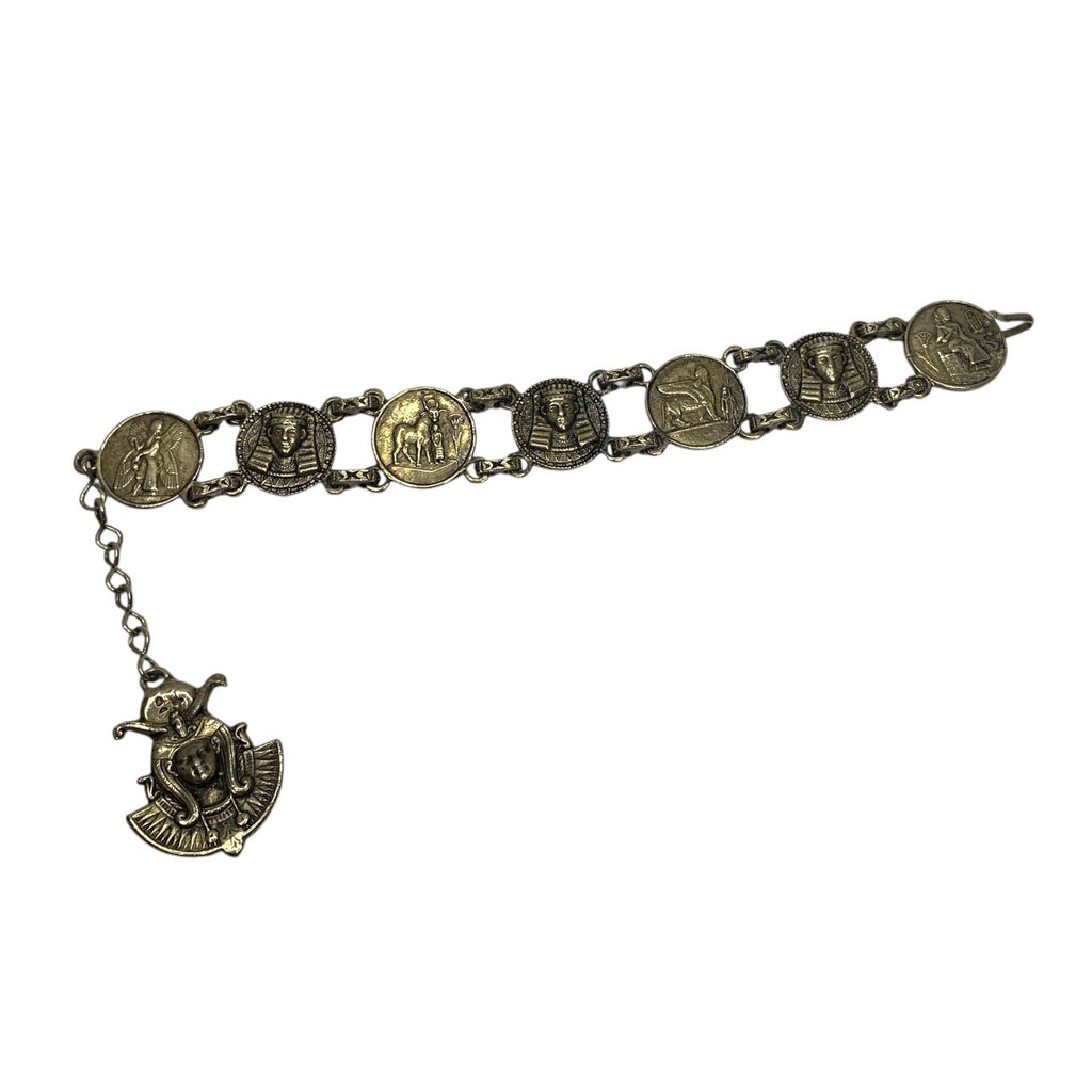 Vintage Egyptian Revival Panel Bracelet Silver Tone Pharaoh Sphinx Design Jewellery by TheVoyageBird