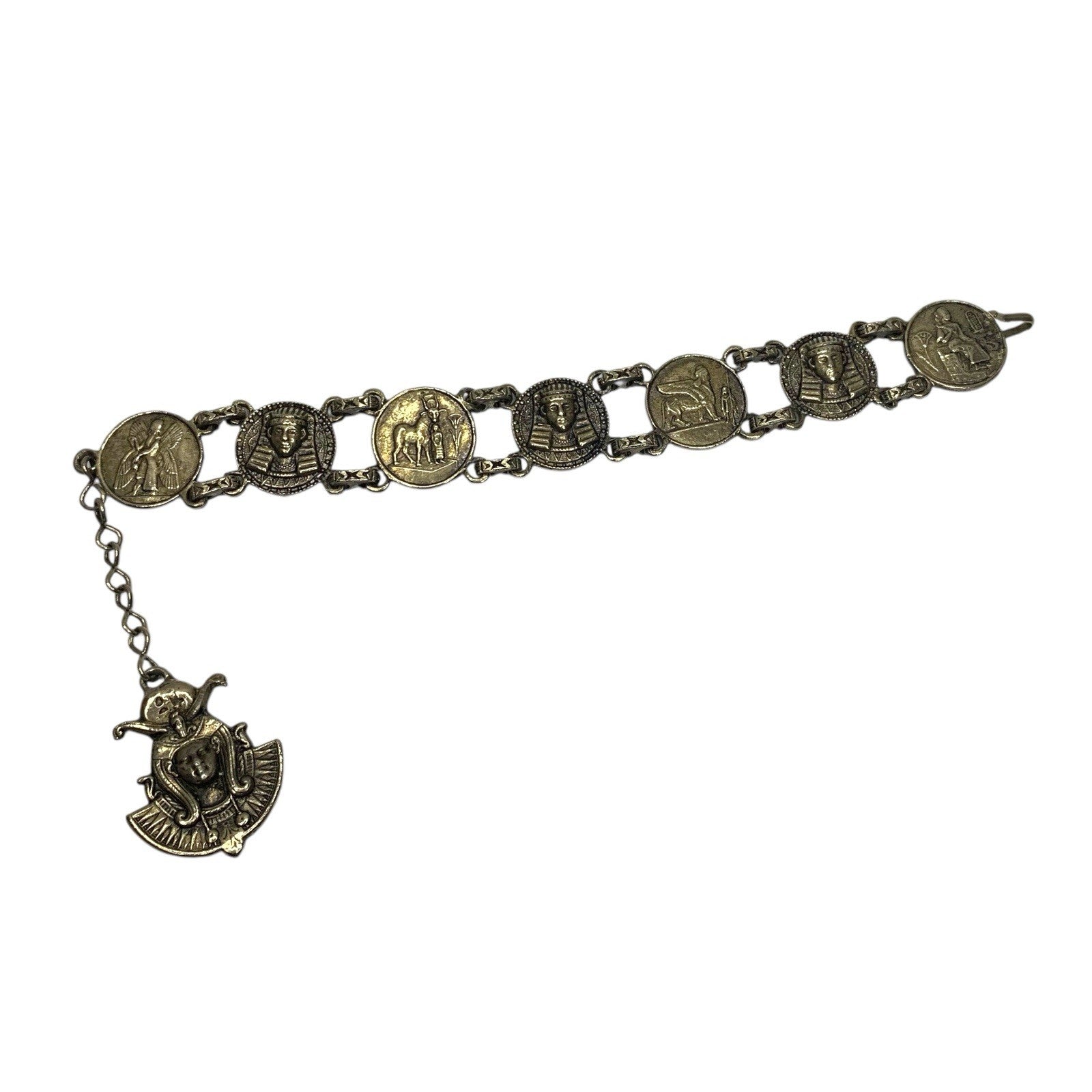 Vintage Egyptian Revival Panel Bracelet Silver Tone Pharaoh Sphinx Design Jewellery by TheVoyageBird