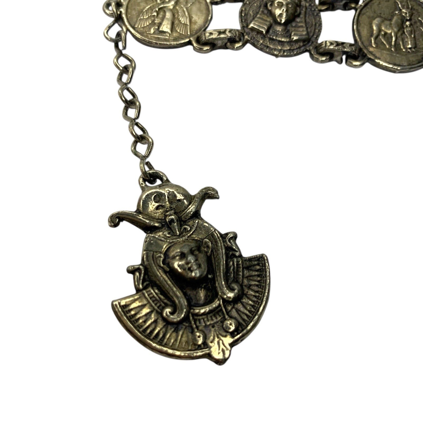 Vintage Egyptian Revival Panel Bracelet Silver Tone Pharaoh Sphinx Design Jewellery by TheVoyageBird