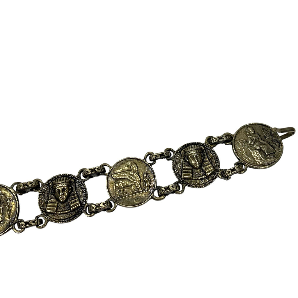 Vintage Egyptian Revival Panel Bracelet Silver Tone Pharaoh Sphinx Design Jewellery by TheVoyageBird