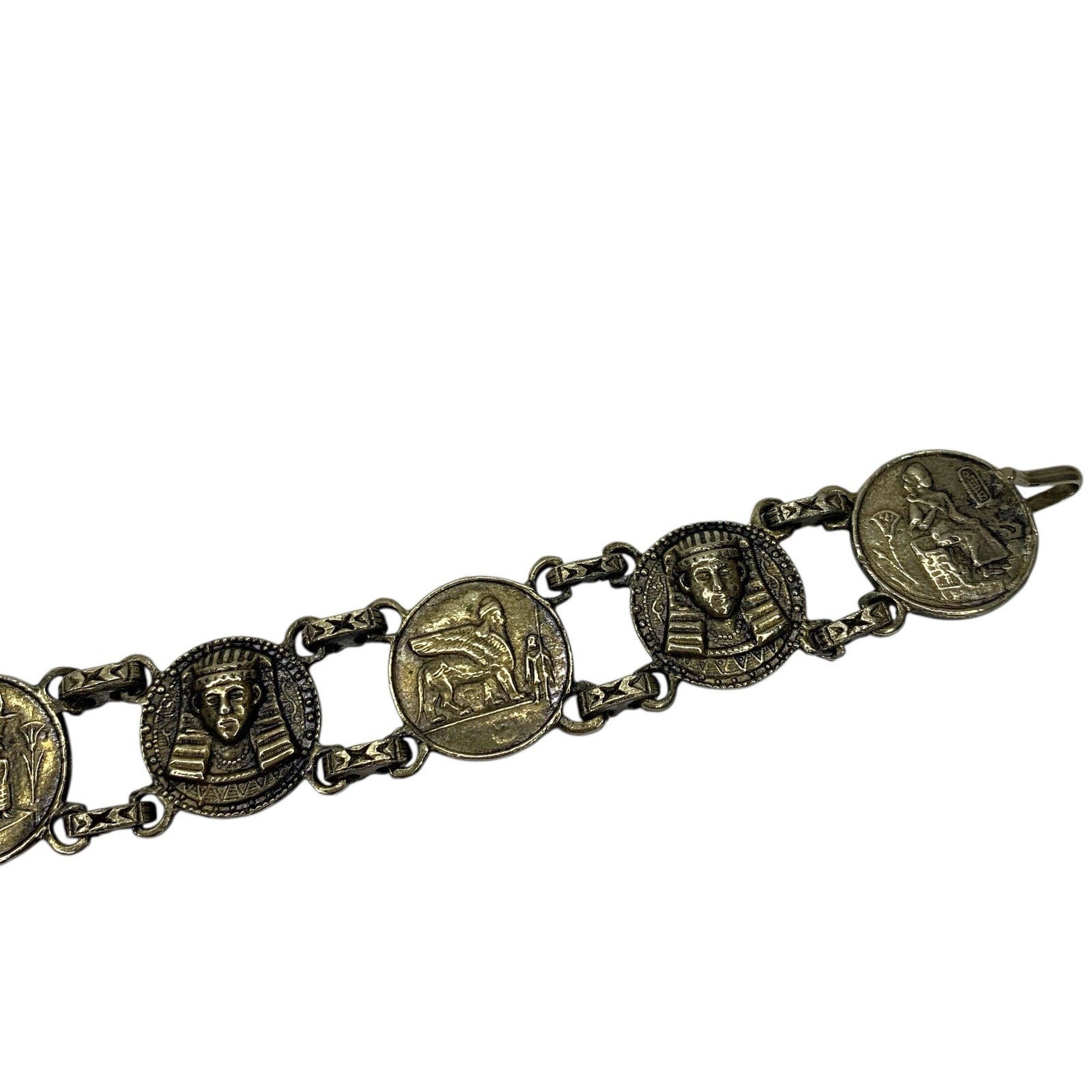 Vintage Egyptian Revival Panel Bracelet Silver Tone Pharaoh Sphinx Design Jewellery by TheVoyageBird