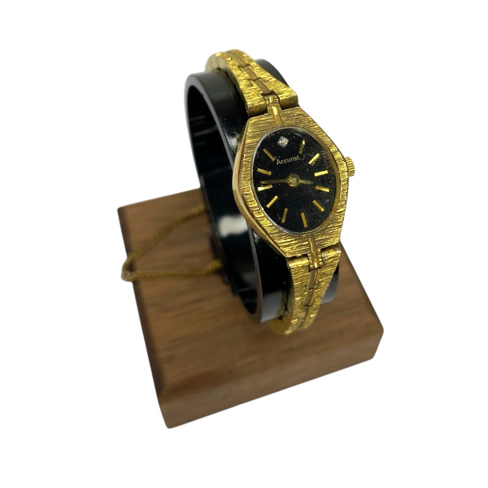 Vintage Gold Plated Accurist Ladies Watch LB507B Black Oval Dial Quartz Working Wristwatches by TheVoyageBird