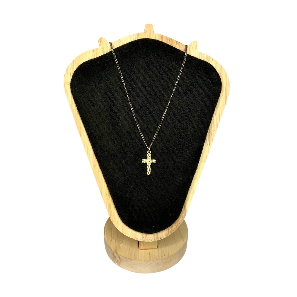 Vintage Gold Tone Cross with Textured Surface Necklace Vintage Reproduction Jewellery by TheVoyageBird