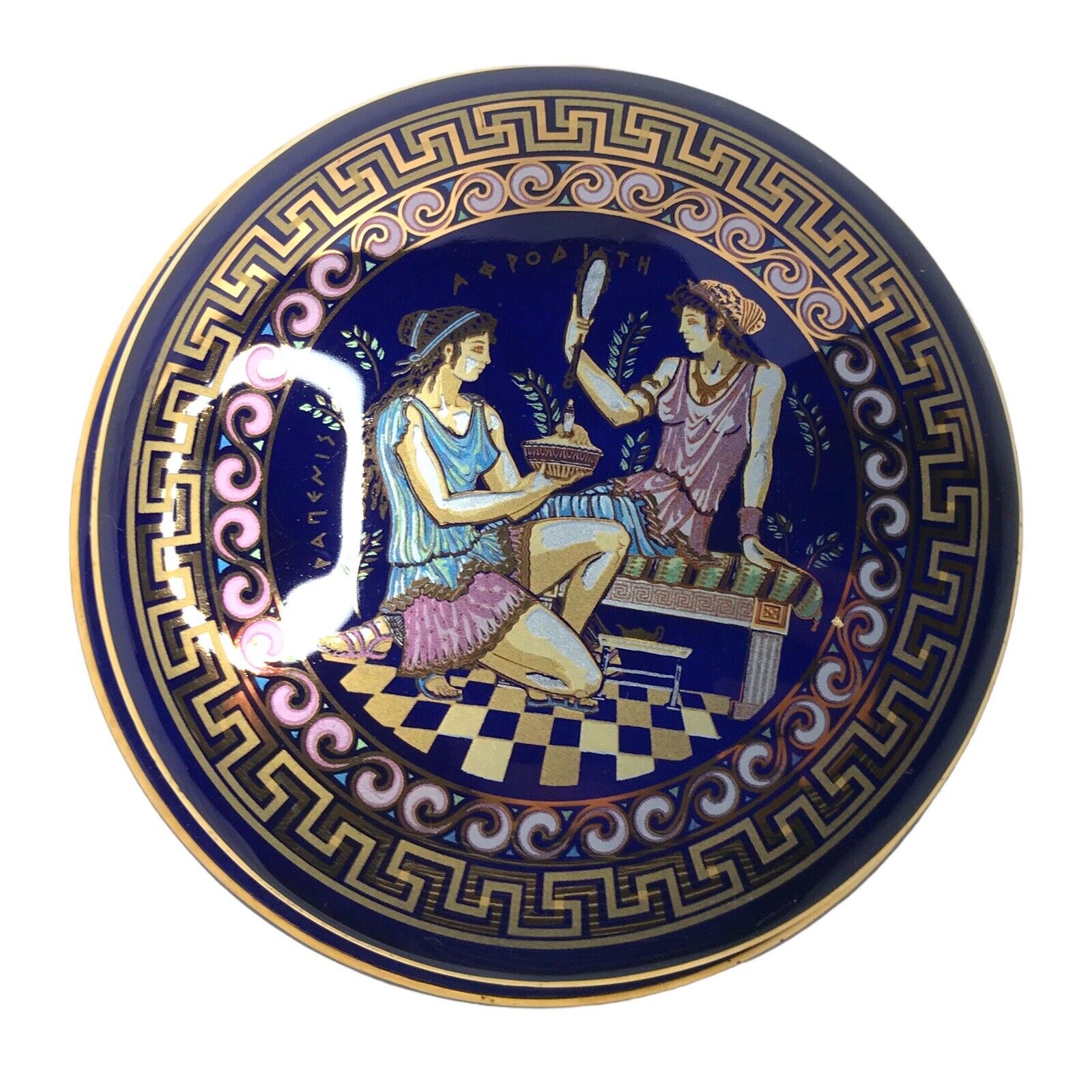 Vintage Greece Oepanenis & Aopodiath Blue with Gold Trim Trinket Dish with Lid Lilliput Lane by TheVoyageBird