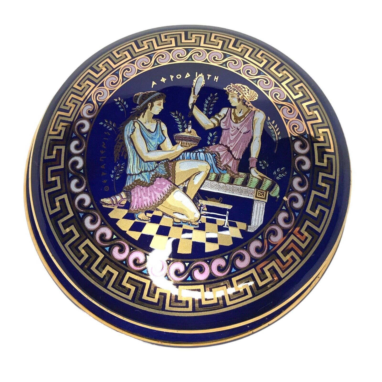 Vintage Greece Oepanenis & Aopodiath Blue with Gold Trim Trinket Dish with Lid Lilliput Lane by TheVoyageBird