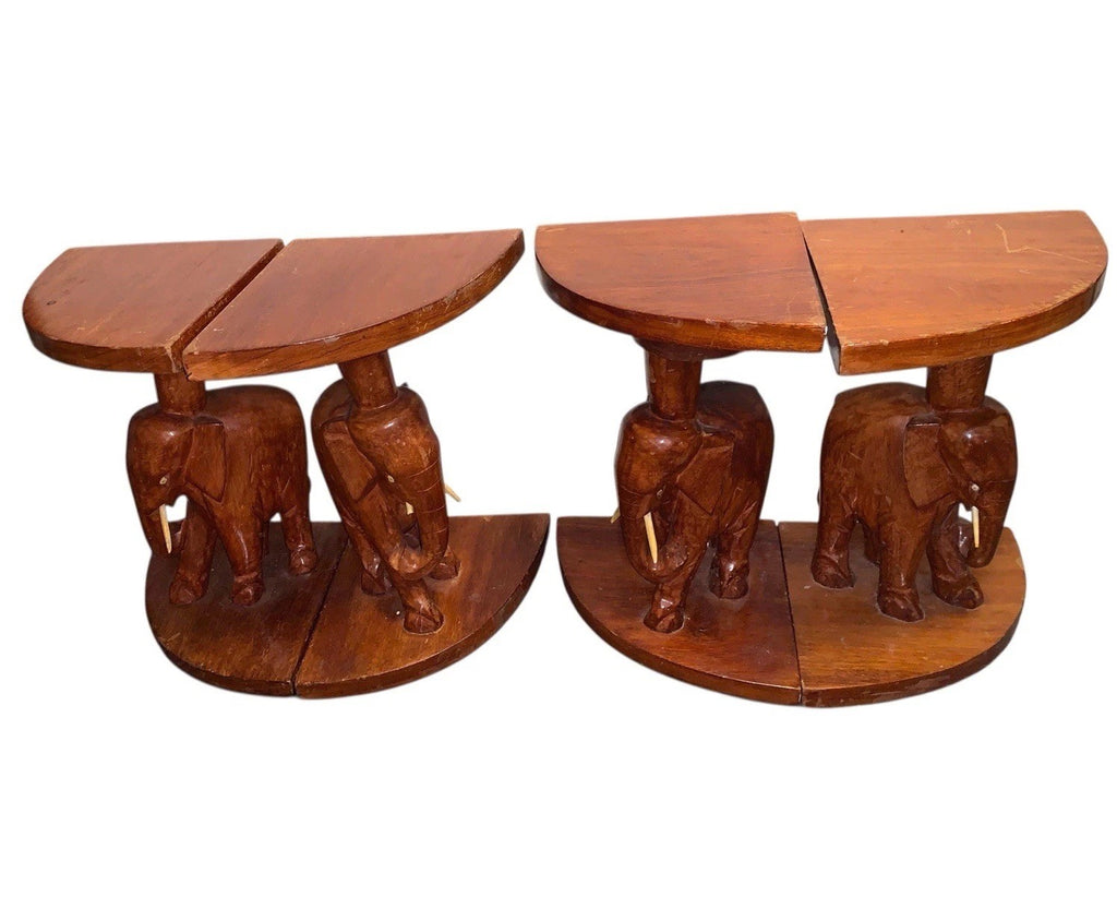 Vintage Hand Carved Wooden Elephant Pedestal Tables Set of 4 Nesting Project Tables by TheVoyageBird
