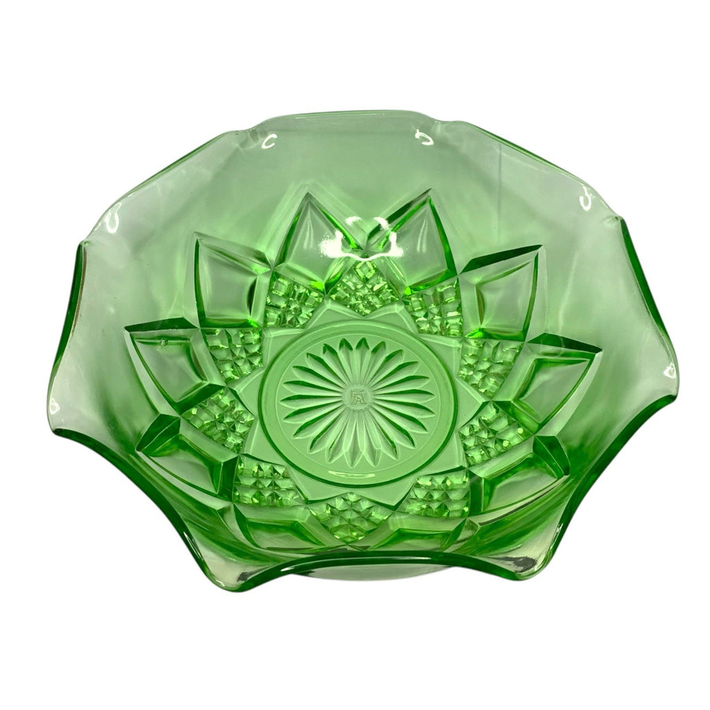 Vintage Hazel Atlas Diamond Arches Uranium Glass Large Bowl & 4 Dessert Bowls Bowls by TheVoyageBird