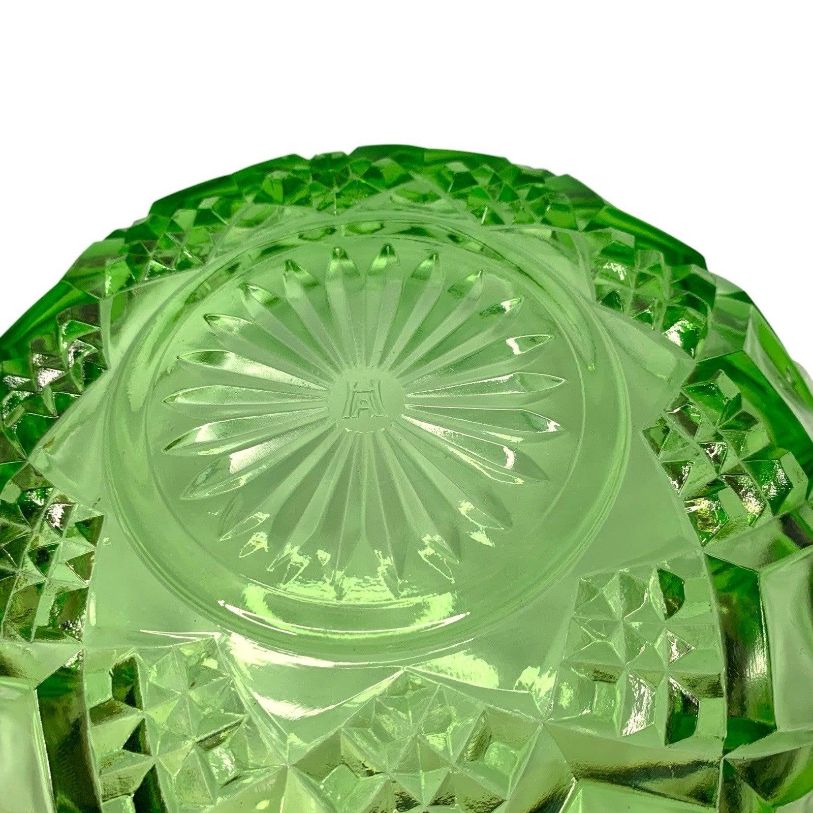 Vintage Hazel Atlas Diamond Arches Uranium Glass Large Bowl & 4 Dessert Bowls Bowls by TheVoyageBird