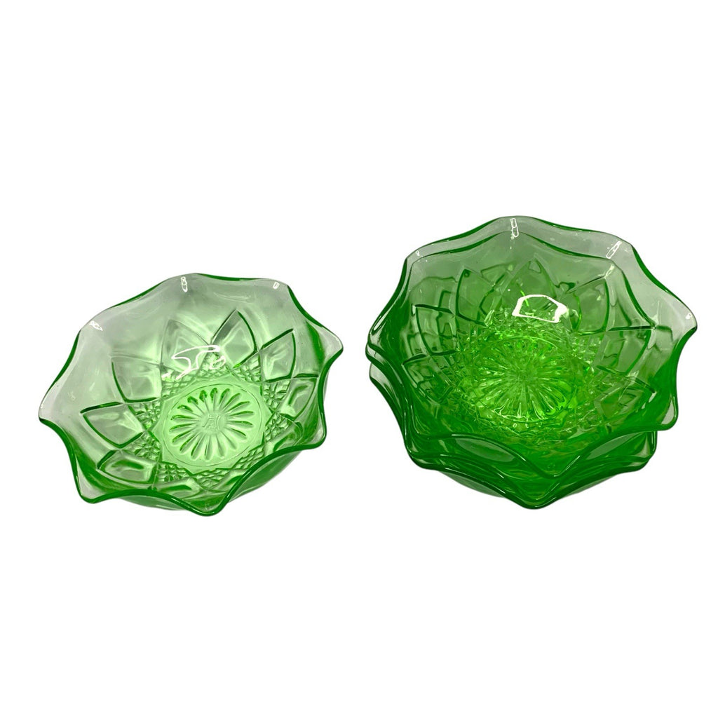 Vintage Hazel Atlas Diamond Arches Uranium Glass Large Bowl & 4 Dessert Bowls Bowls by TheVoyageBird