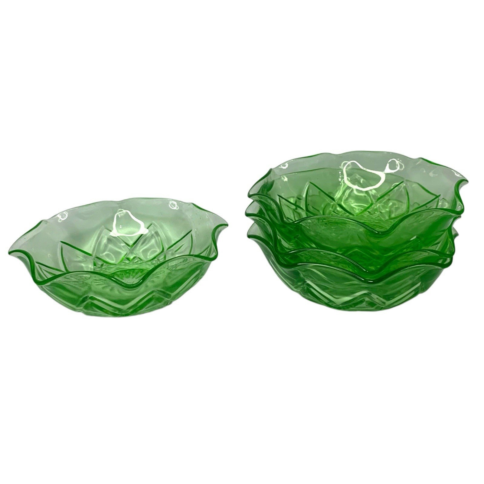 Vintage Hazel Atlas Diamond Arches Uranium Glass Large Bowl & 4 Dessert Bowls Bowls by TheVoyageBird