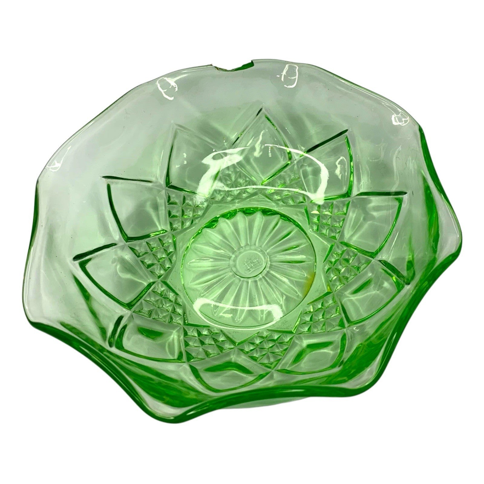 Vintage Hazel Atlas Diamond Arches Uranium Glass Large Bowl & 4 Dessert Bowls Bowls by TheVoyageBird