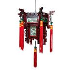 Vintage Japanese Hardwood Palace Lantern Painted Glass Panels Hand Carved Ceiling Lights & Chandeliers by TheVoyageBird