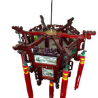 Vintage Japanese Hardwood Palace Lantern Painted Glass Panels Hand Carved Ceiling Lights & Chandeliers by TheVoyageBird