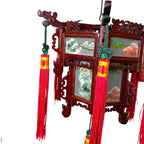 Vintage Japanese Hardwood Palace Lantern Painted Glass Panels Hand Carved Ceiling Lights & Chandeliers by TheVoyageBird