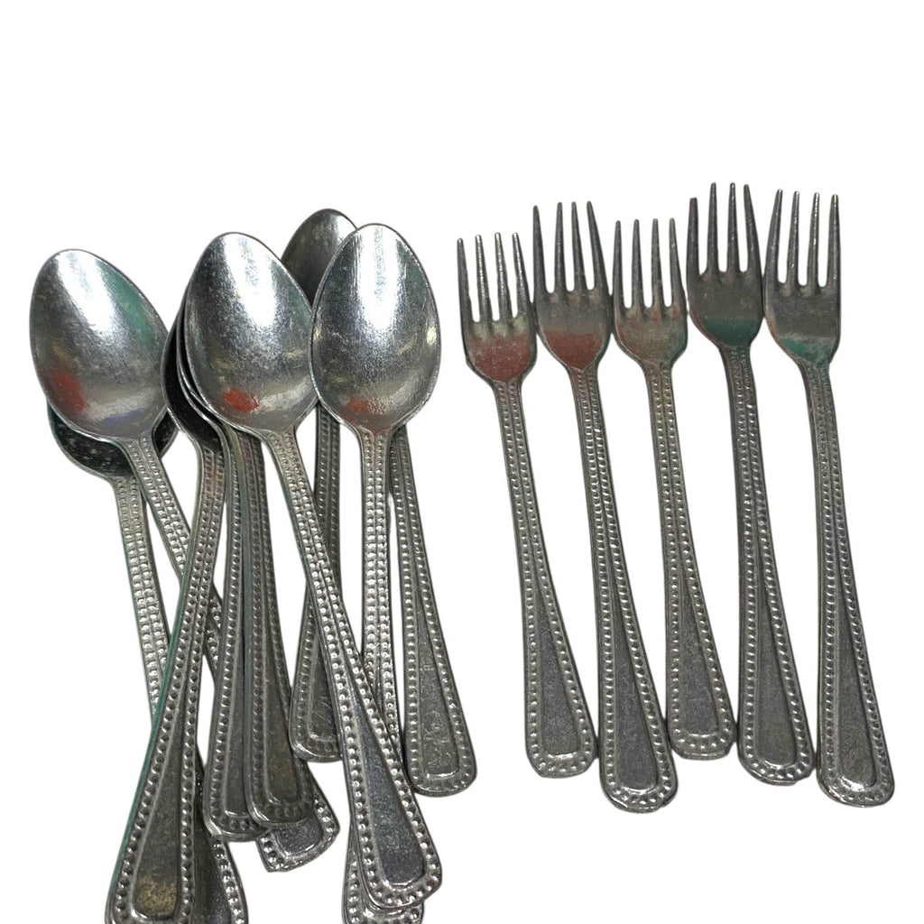 Vintage Kids Tea Set 19pc + German Metal Cutlery 24pc - 1970s-80s Pretend Play Bundle UK Collector Teapots by TheVoyageBird