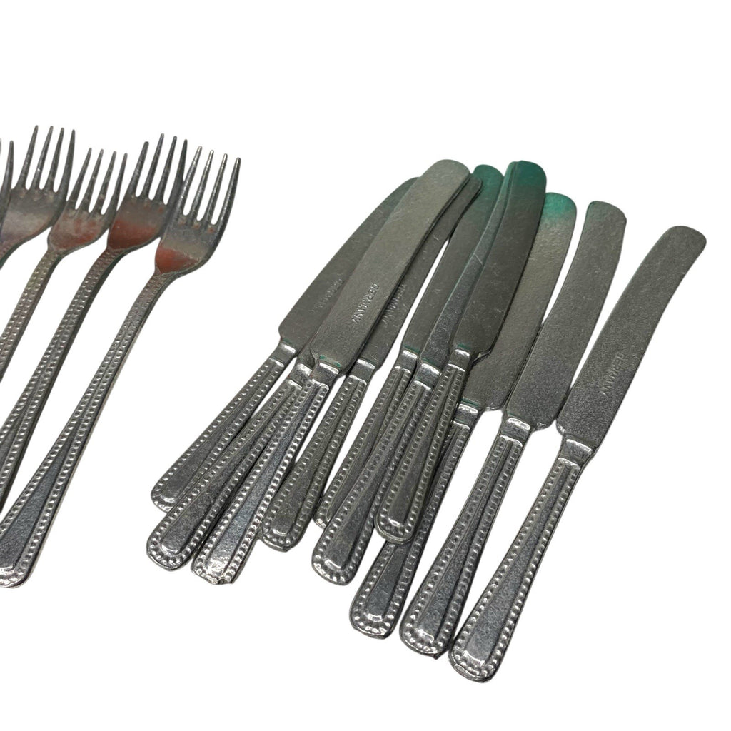 Vintage Kids Tea Set 19pc + German Metal Cutlery 24pc - 1970s-80s Pretend Play Bundle UK Collector Teapots by TheVoyageBird