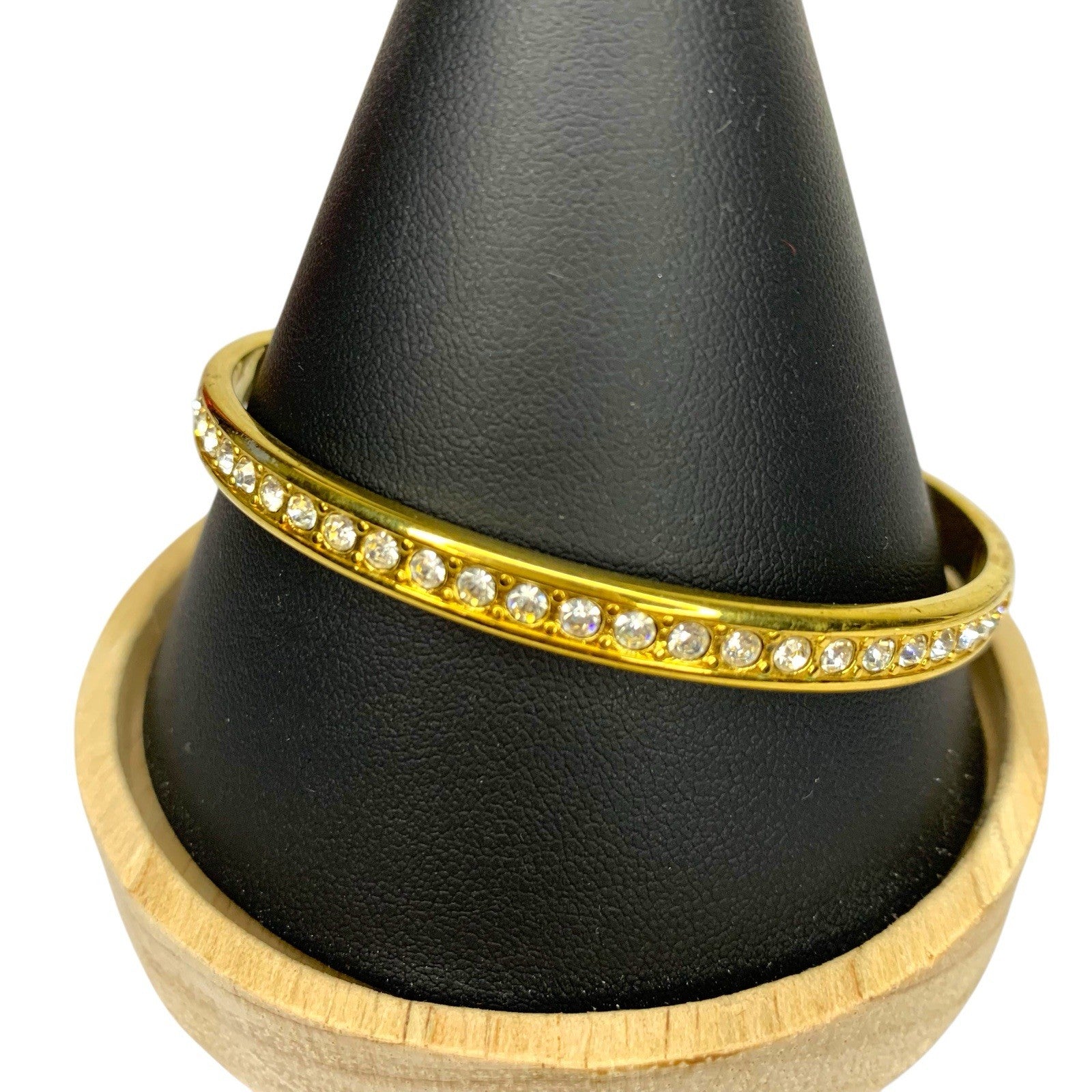 Vintage Monet Crystal Rhinestone Bangle Bracelet - Gold Plated 1980s Costume Jewellery UK Bracelets by TheVoyageBird