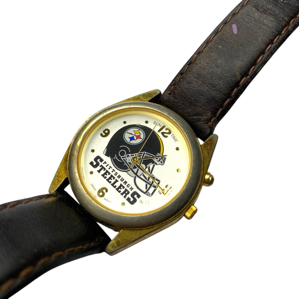 Vintage NFL Pittsburgh Steelers Sun Time Quartz Musical Watch with Leather Strap Other American Football Mem by TheVoyageBird
