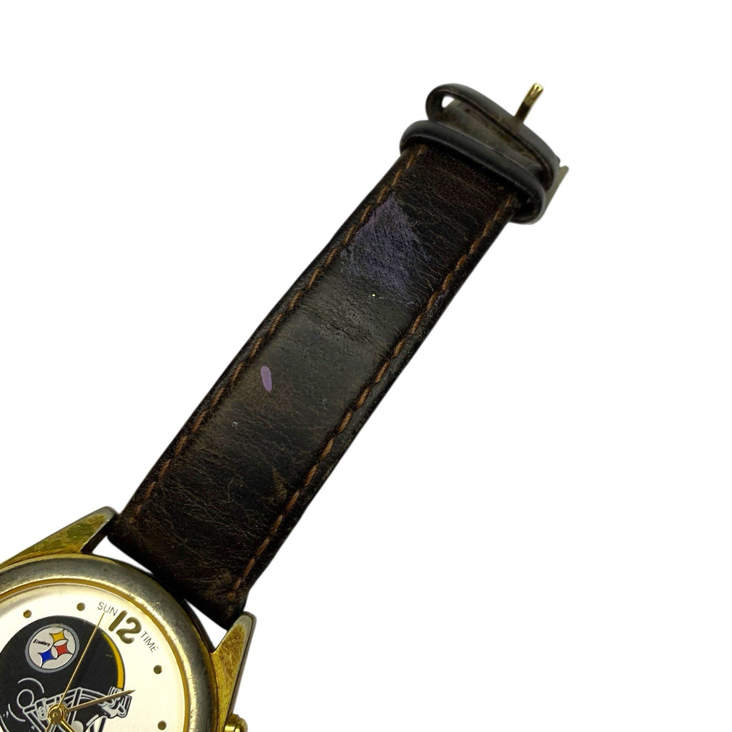 Vintage NFL Pittsburgh Steelers Sun Time Quartz Musical Watch with Leather Strap Other American Football Mem by TheVoyageBird