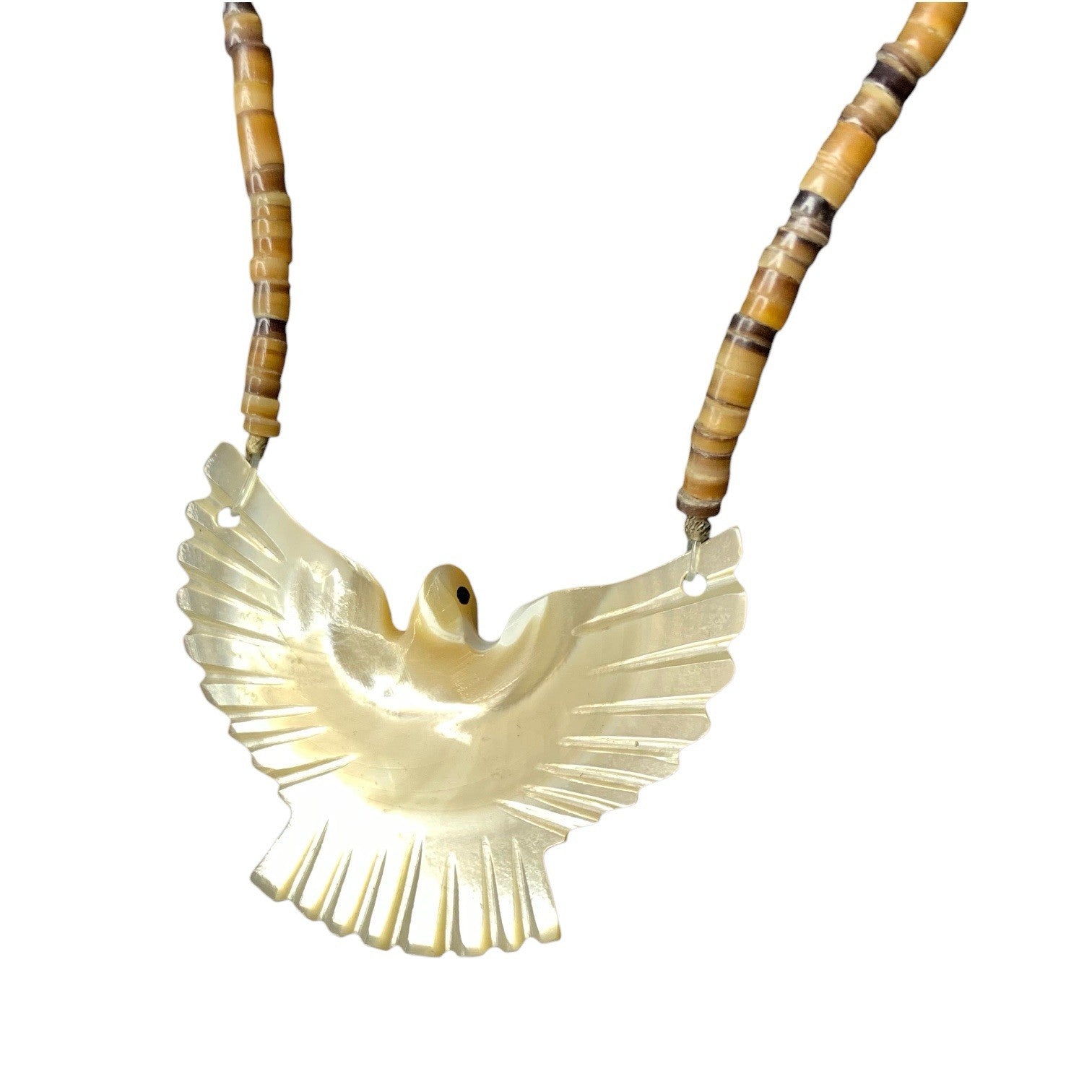 Vintage Native American Carved Mother of Pearl Eagle Pendant Beaded Necklace Vintage Reproduction Jewellery by TheVoyageBird