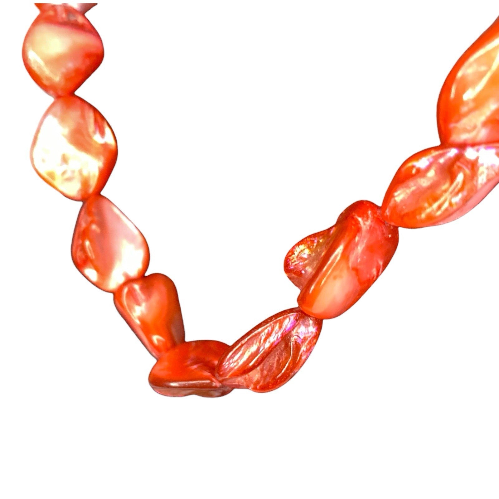 Vintage Necklace Coral Red Mother Of Pearl Beads Shell Beaded Jewellery 1970s Gemstone by TheVoyageBird