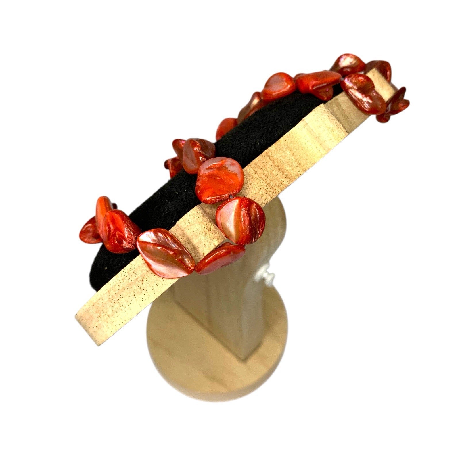 Vintage Necklace Coral Red Mother Of Pearl Beads Shell Beaded Jewellery 1970s Gemstone by TheVoyageBird