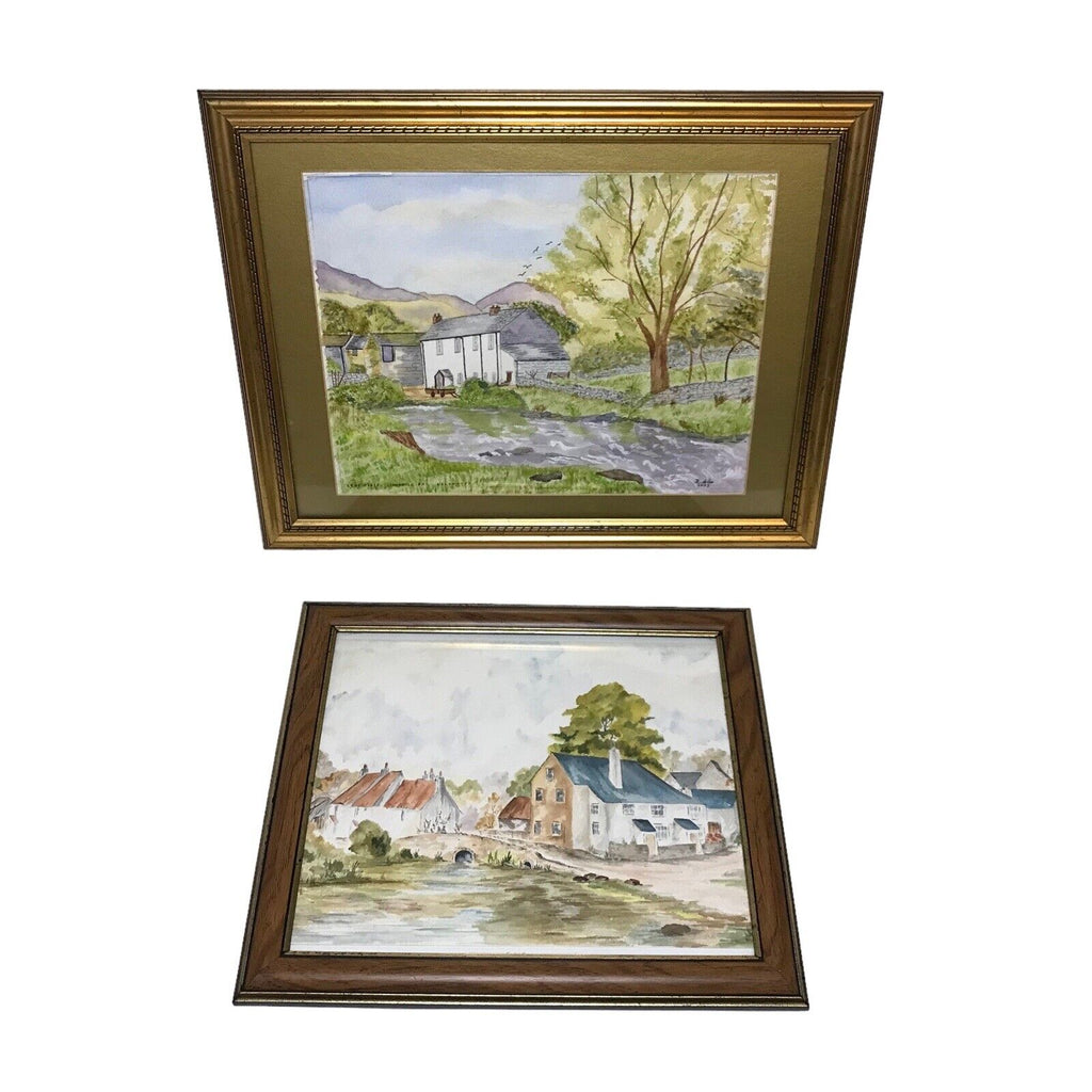 Vintage Paintings of Houses in the Countryside x2 Framed & Signed Ullswater Paintings by TheVoyageBird