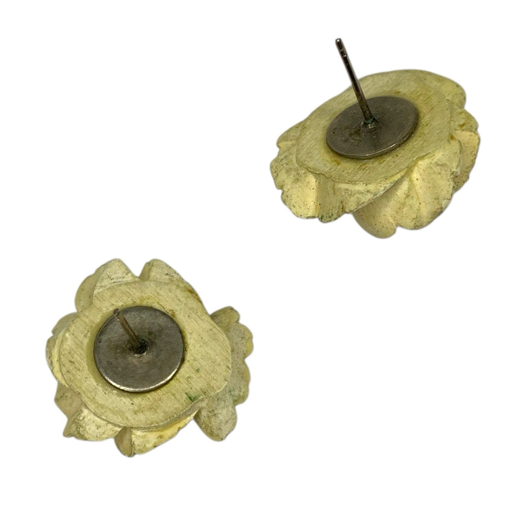 Vintage Pair of Carved Celluloid Painted Pansy Flower Floral Earrings by TheVoyageBird