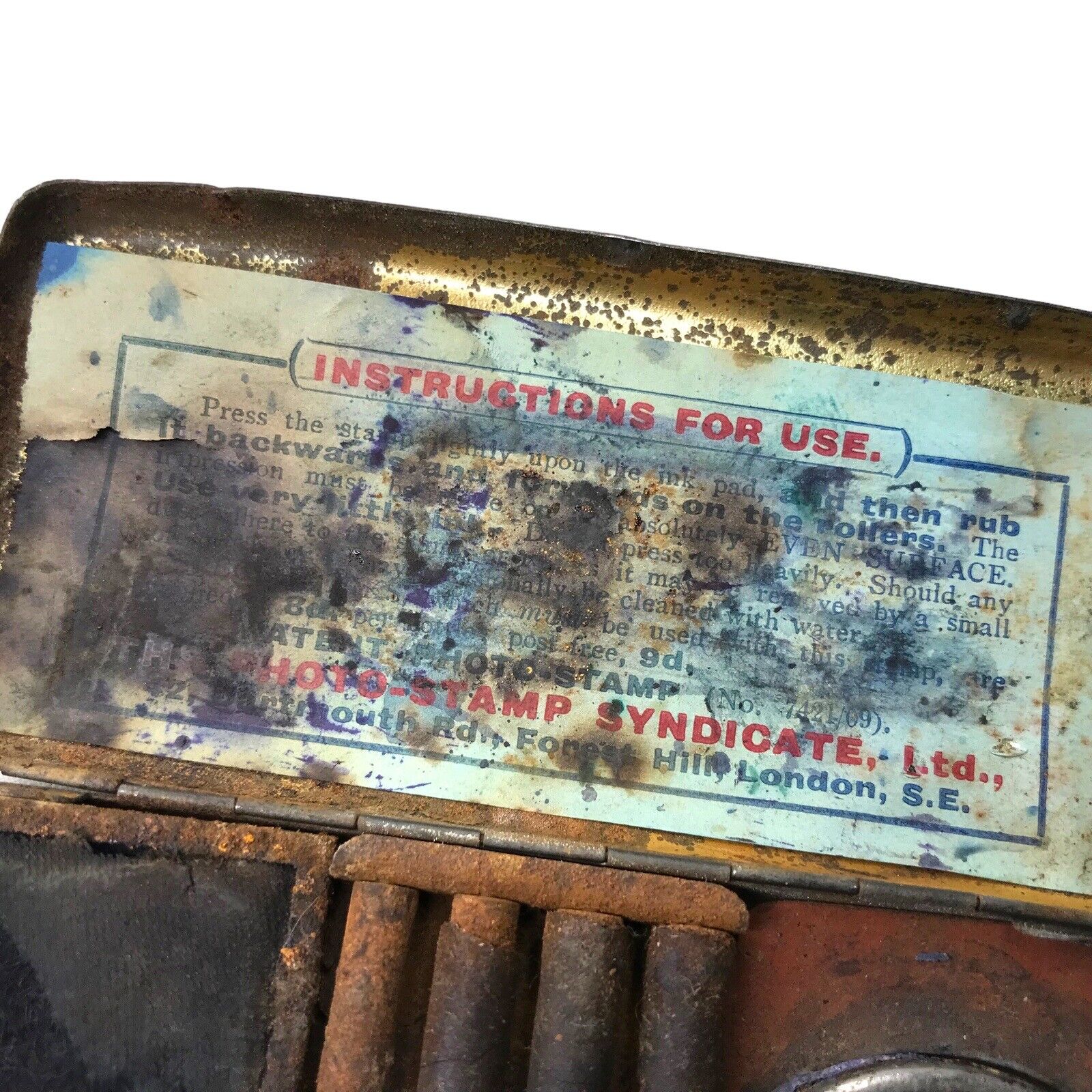 Vintage Photo Stamp Syndicate in Metal Case with Ink Stamp of a Gentleman Desktop Items by TheVoyageBird