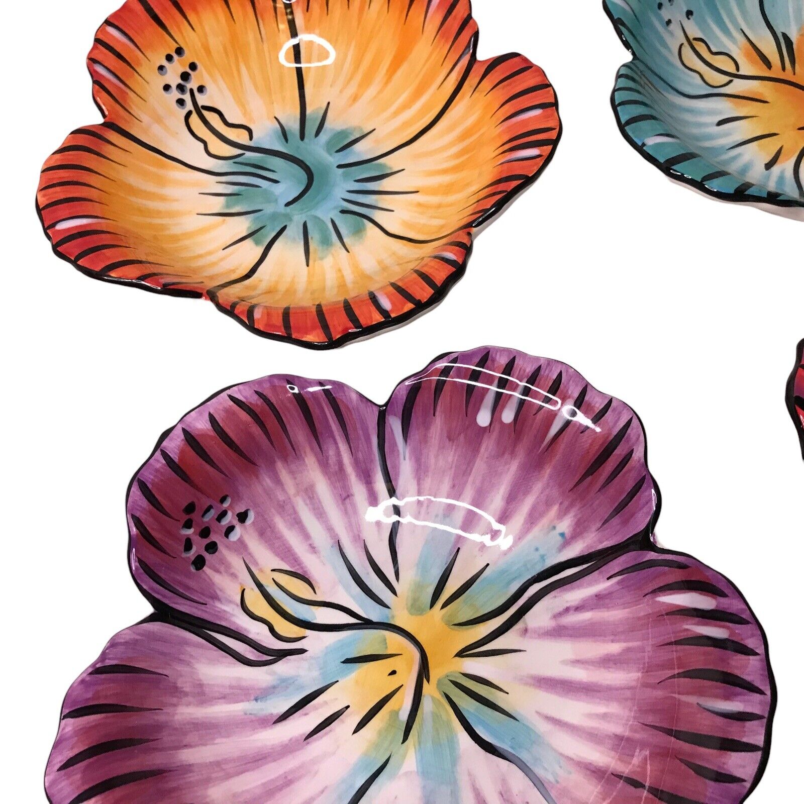 Vintage Set of 4 Clay Art StoneLite Paradiso Hibiscus Candy Dish / Bowls 8” 2003 Carlton Ware by TheVoyageBird