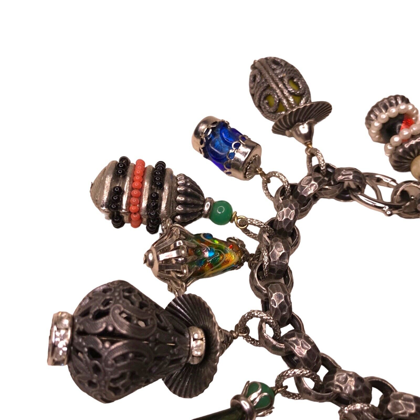 Vintage Signed Napier Chinese Lanterns - 16 Charm Bracelet Silver Tone Glass Bracelets by TheVoyageBird