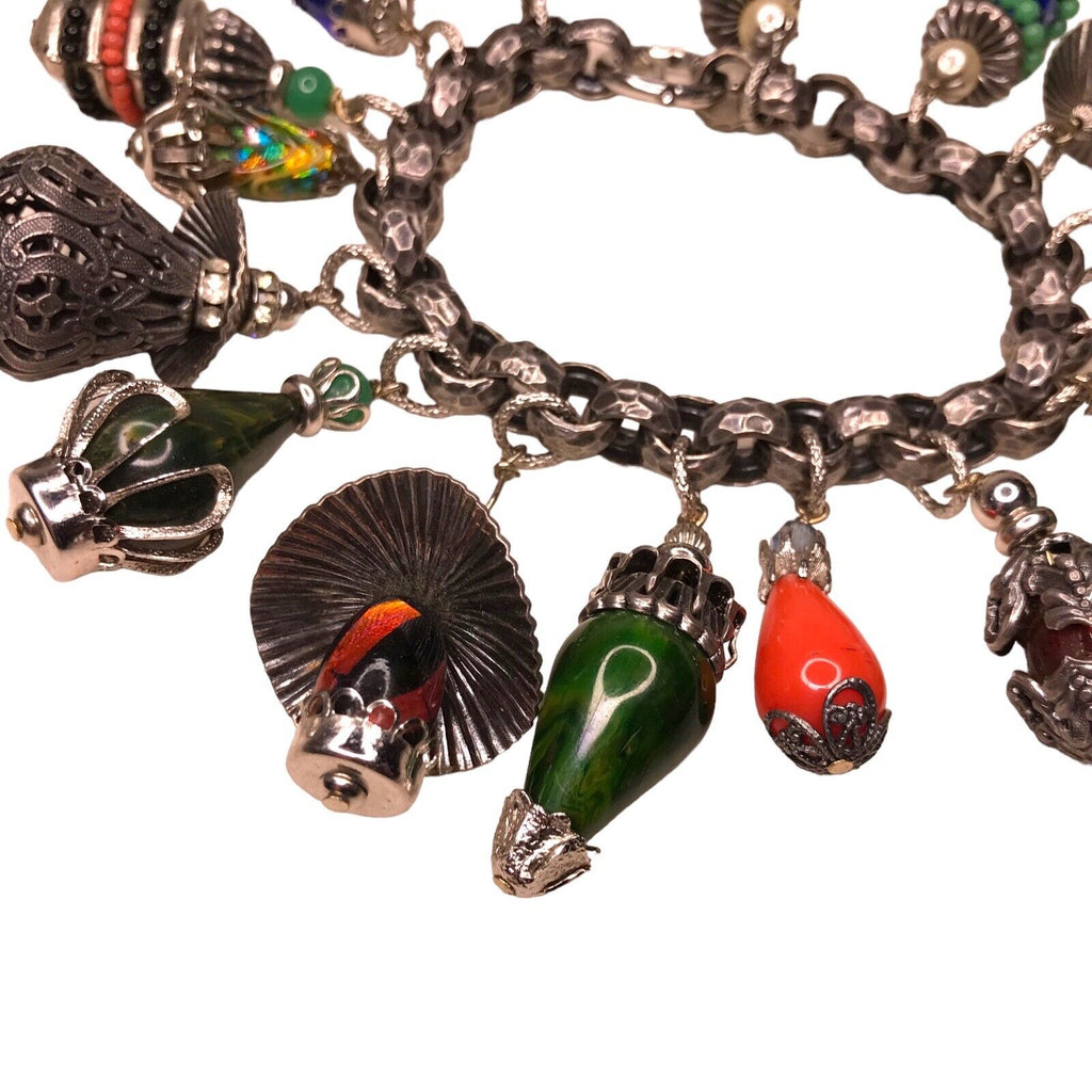 Vintage Signed Napier Chinese Lanterns - 16 Charm Bracelet Silver Tone Glass Bracelets by TheVoyageBird