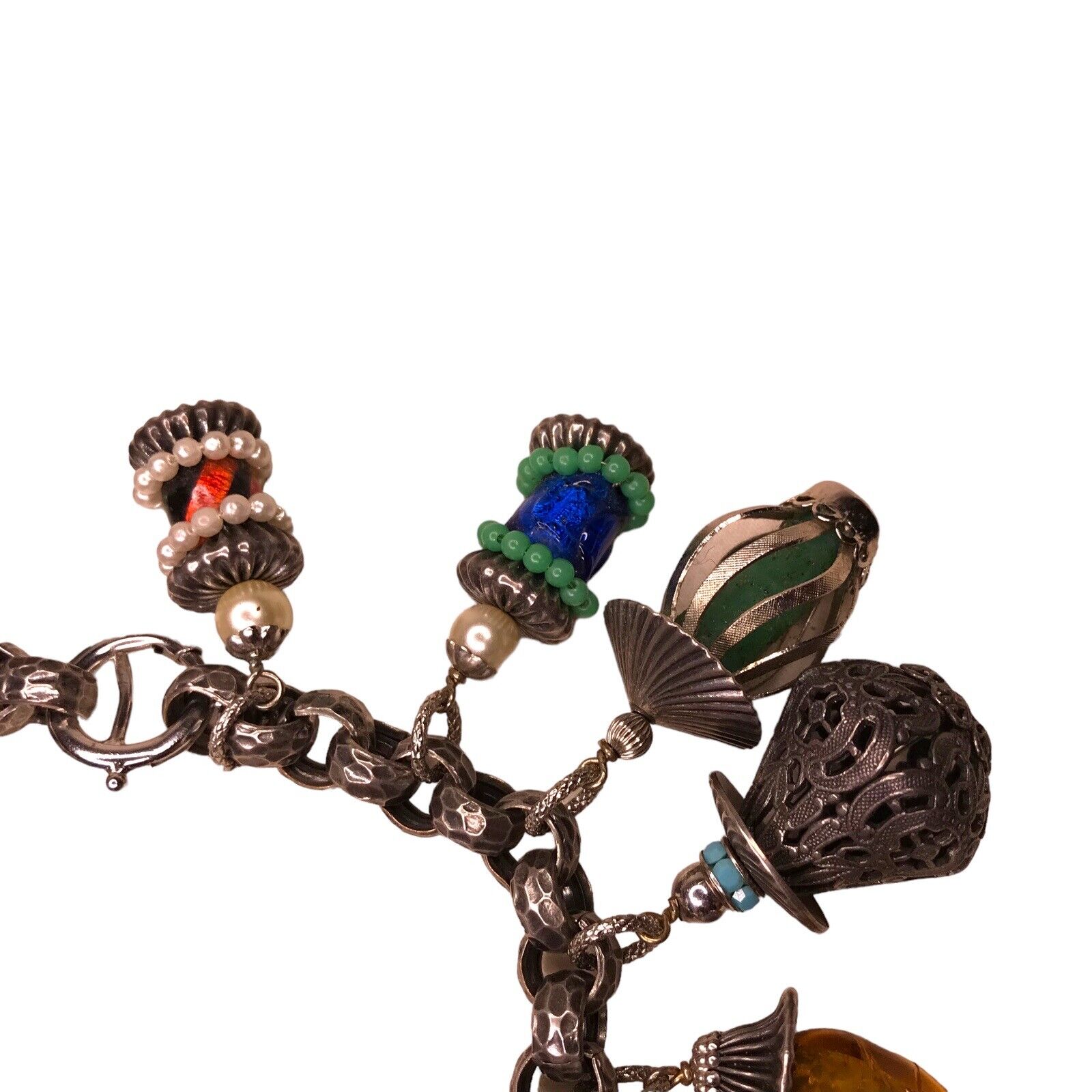 Vintage Signed Napier Chinese Lanterns - 16 Charm Bracelet Silver Tone Glass Bracelets by TheVoyageBird