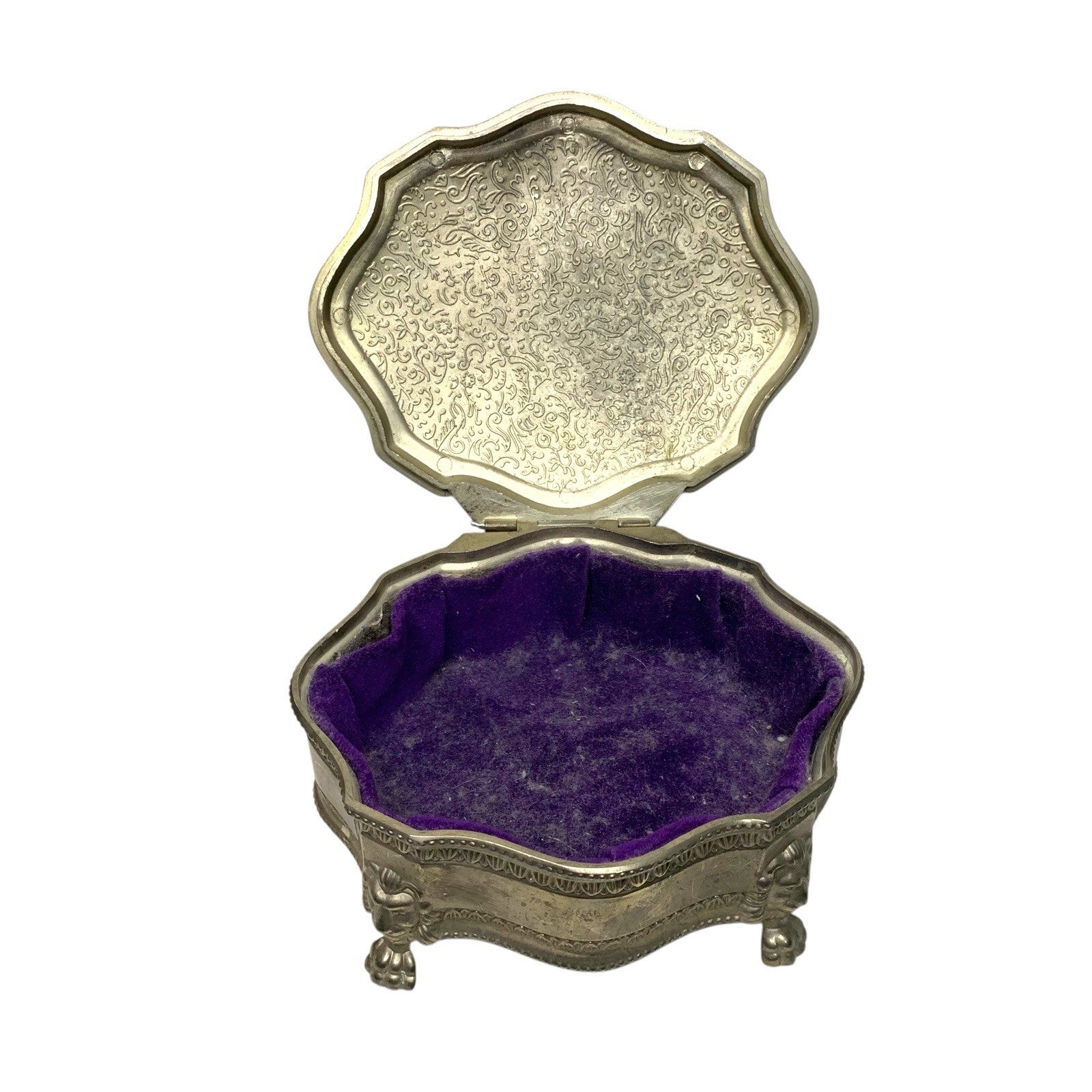 Vintage Silver Plated Lion Paw Footed Trinket Box – Jewellery Case – Purple Lini Pill & Trinket Boxes by TheVoyageBird