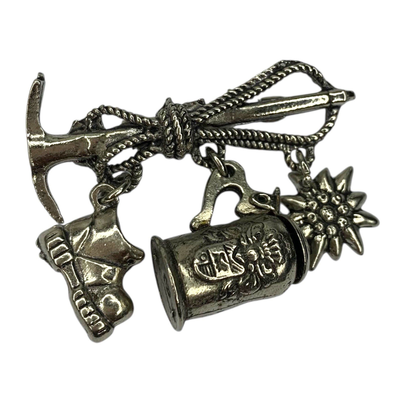 Vintage Souvenir Brooch Edelweiss Flower Hiking Boots Beer Stein Swiss Alpine Pi by TheVoyageBird