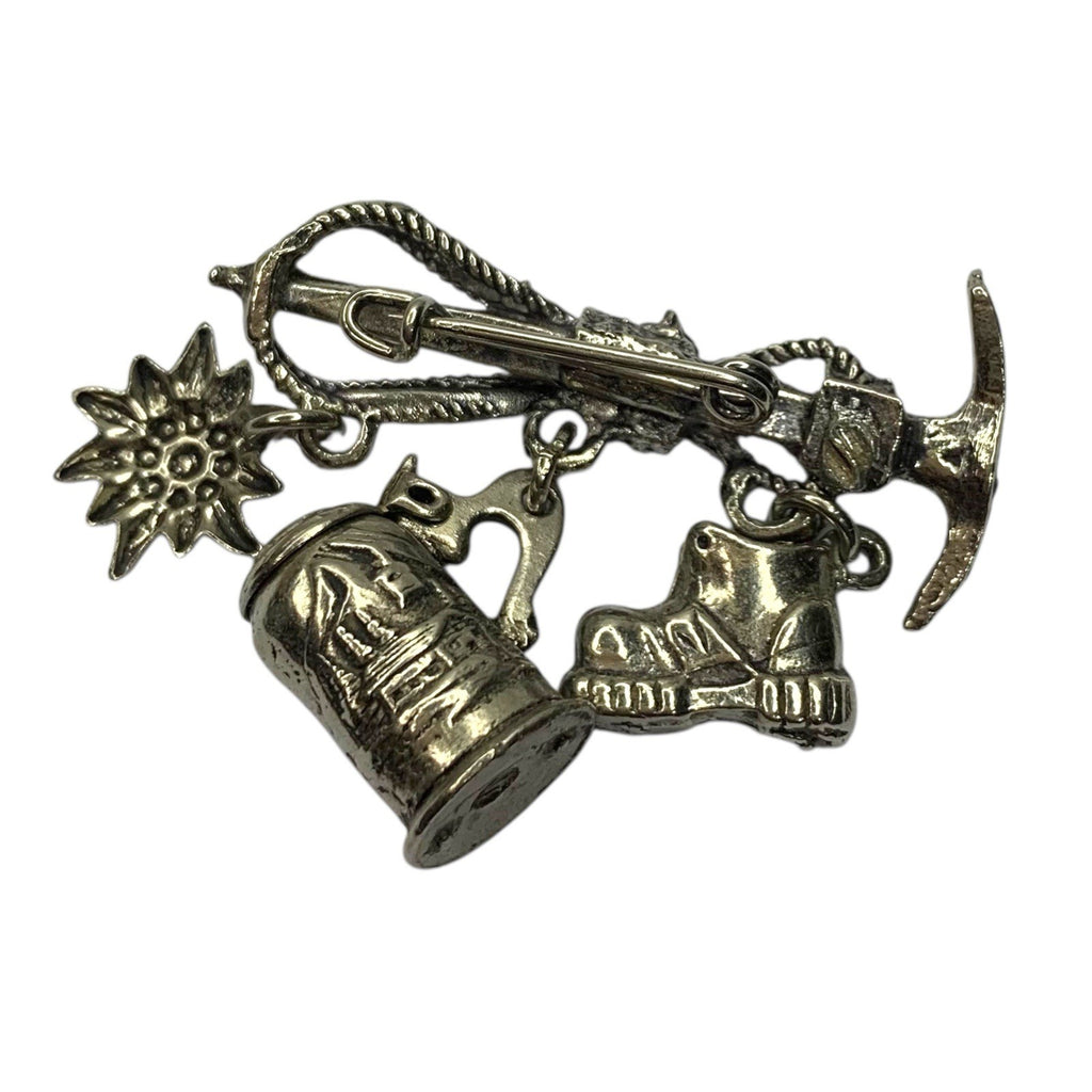 Vintage Souvenir Brooch Edelweiss Flower Hiking Boots Beer Stein Swiss Alpine Pi by TheVoyageBird