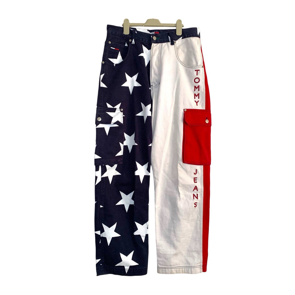 Vintage Tommy Hilfiger Jeans 32/32 Side Stripe Spell Out Big Flag Cargo Rare Jeans by TheVoyageBird