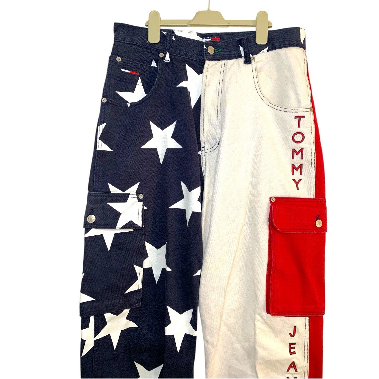 Vintage Tommy Hilfiger Jeans 32/32 Side Stripe Spell Out Big Flag Cargo Rare Jeans by TheVoyageBird