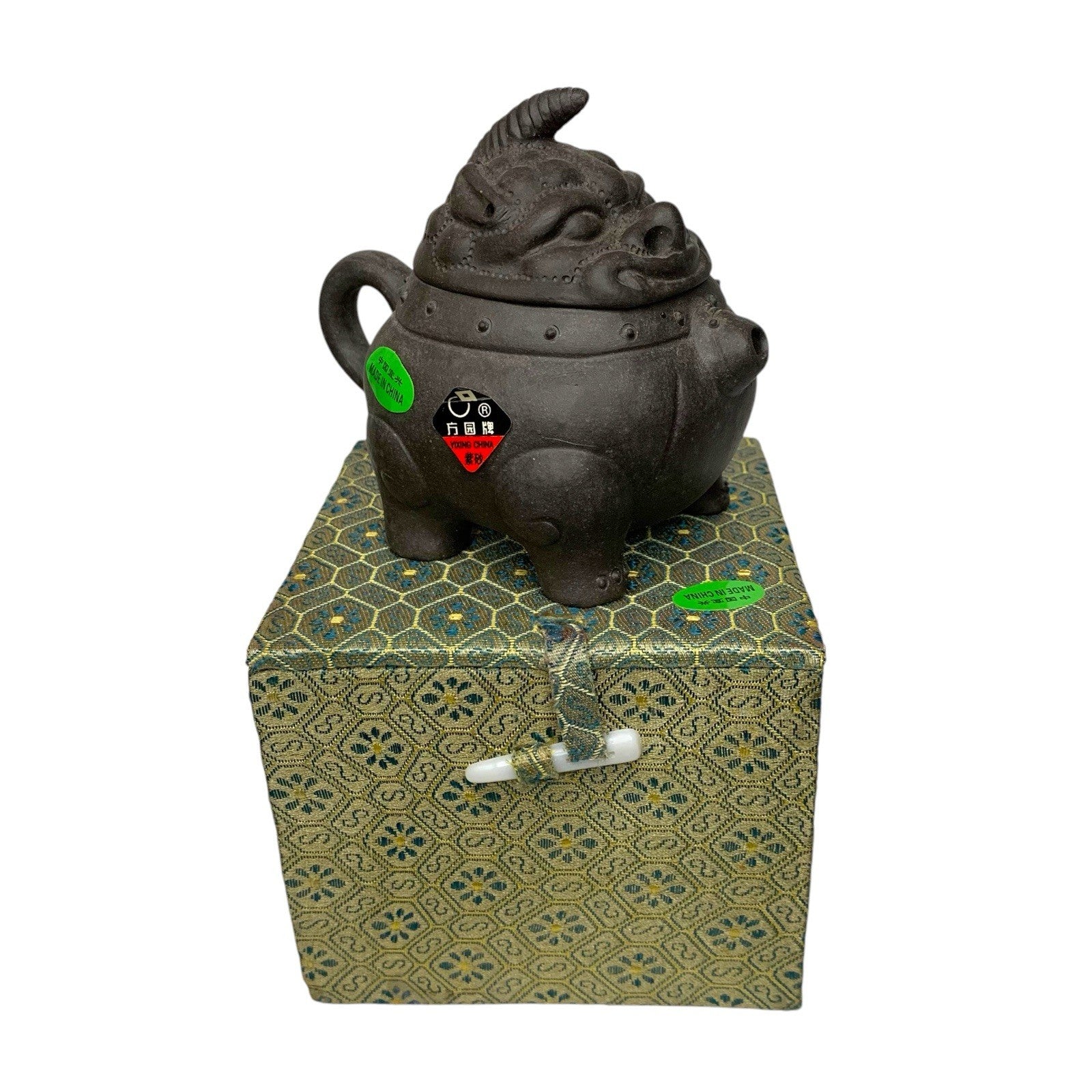 Vintage Yixing Zisha Teapot Square Circle Fang Yuan Heini Foo Dog w/ Box Pots by TheVoyageBird