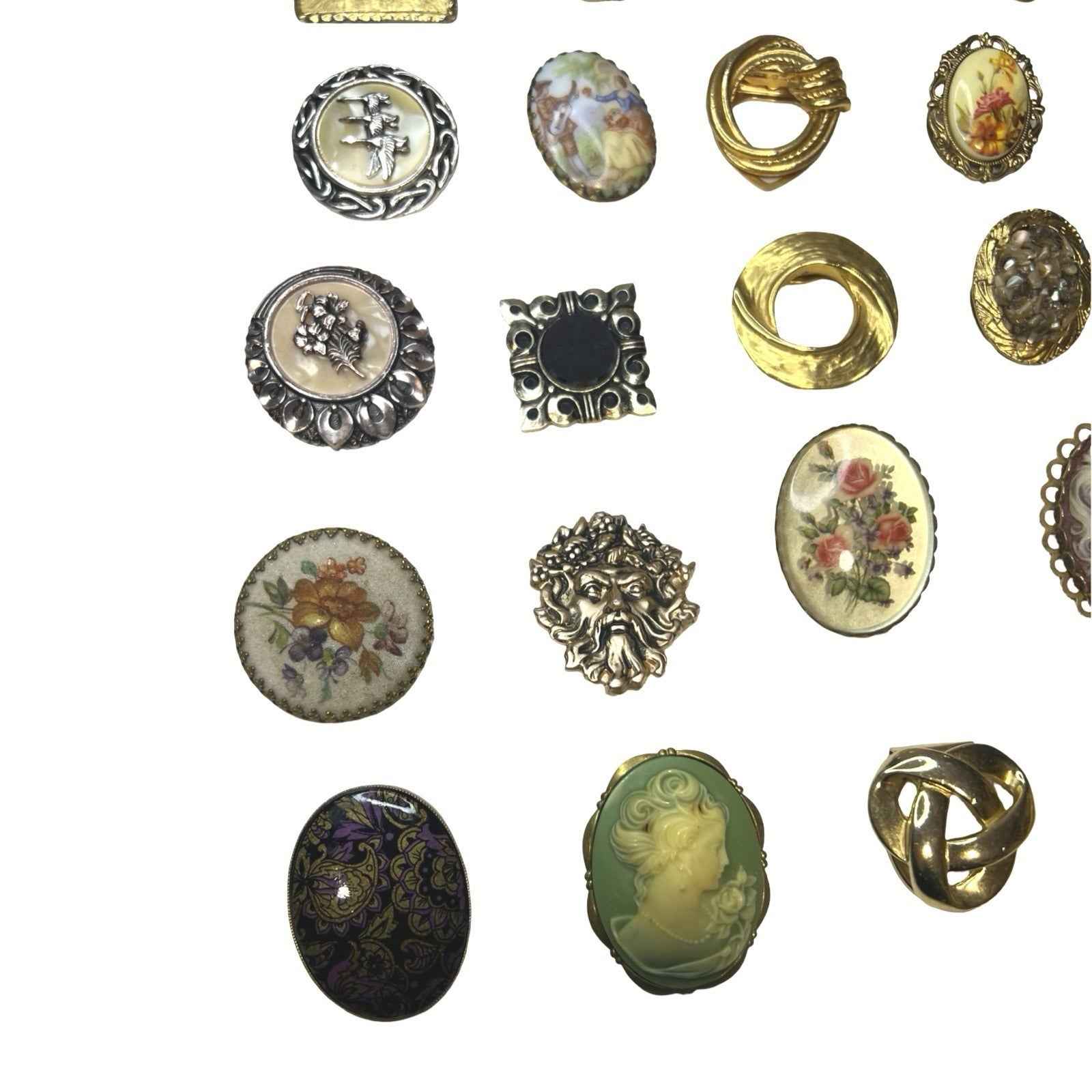 27x Vintage Hinged Scarf Clips & Rings Gold Tone