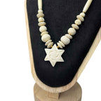 Vintage Carved Bovine Bone Necklace Star Pendant Shaped Beads Screw Clasp