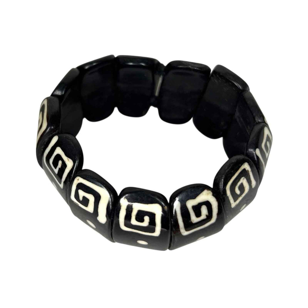 2x African Tribal Batik Yak Bone Statement Stretch Bracelets Wood Detail