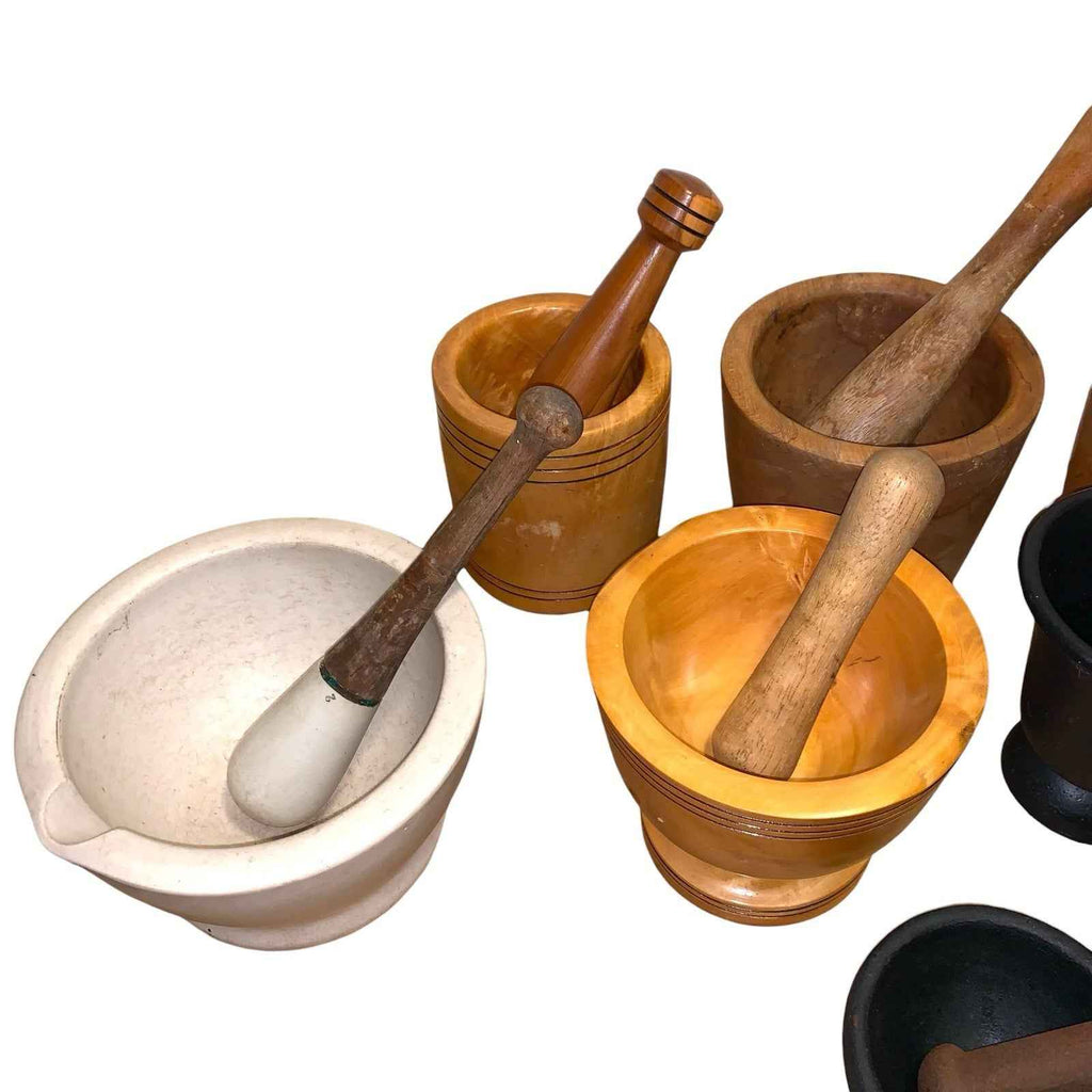 Bundle of 10 Mortar & Pestle Sets Wooden Cast Iron Ceramic Mixed Sizes Heavy Lot