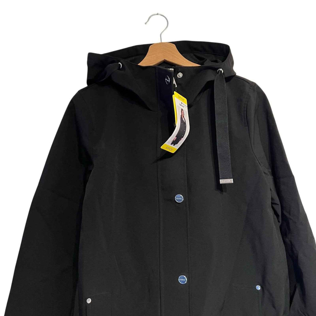 DKNY Women's Parka Coat, Black Hooded, Size S with Back Side Zip Slits BNWT