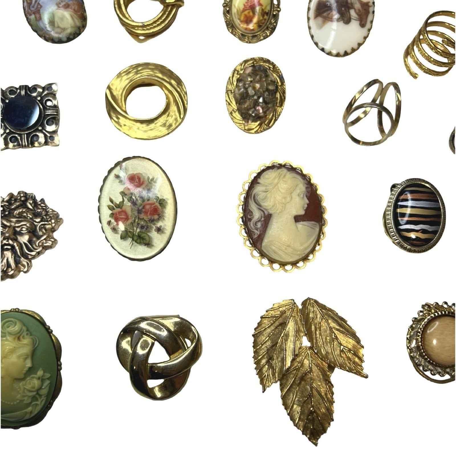 27x Vintage Hinged Scarf Clips & Rings Gold Tone