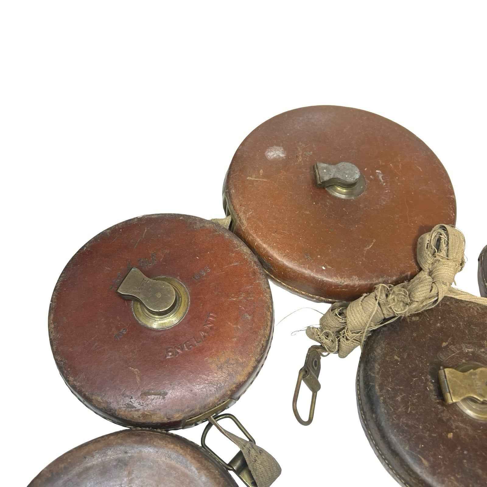Vintage Leather Tape Measures Job Lot Treble Rabone Abbey Brass Old Tools
